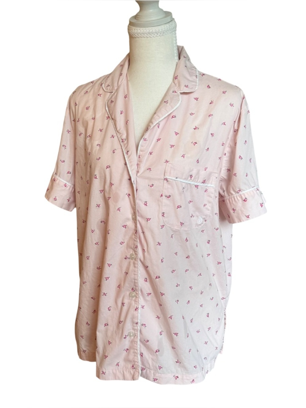 Victoria's Secret Pink Satin Label Ditsy Rose Floral Mid 2000s Pajama Top Sz XS